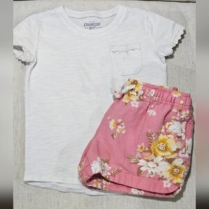 Curated 4t OshKosh White Tee and Pink Floral Shorts Set